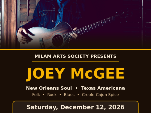 Milam Arts Society presents Joey McGee in Concert